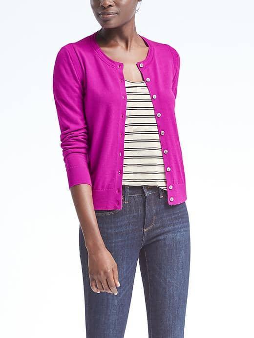 Banana Republic Womens Merino Pointelle Cardigan - Bright Magenta