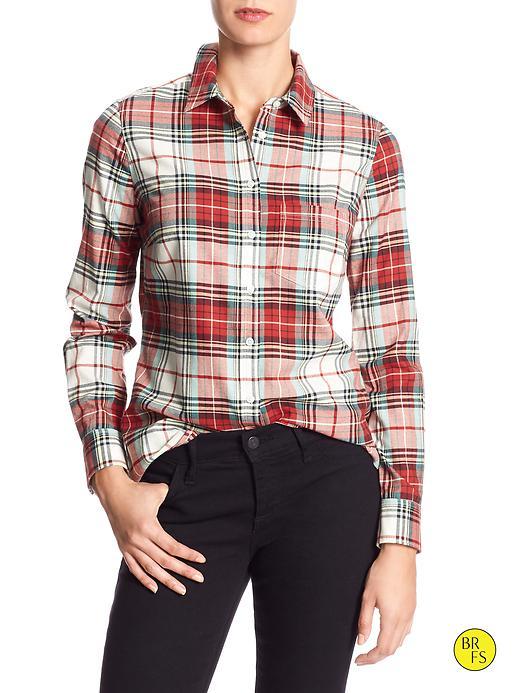 Banana Republic Factory Soft Wash Herringbone Shirt Size L - Red Plaid
