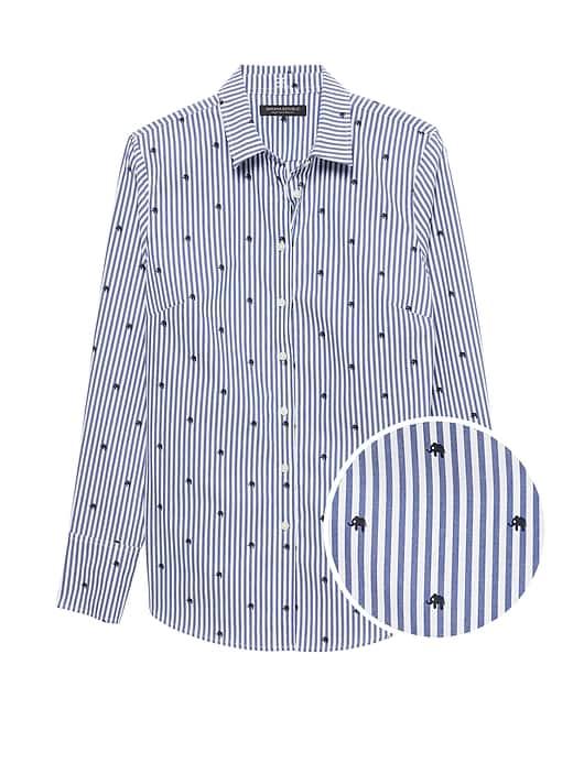 Banana Republic Womens Riley Tailored-fit Elephant Print Shirt Bold Blue Stripe Size 0