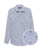 Banana Republic Womens Riley Tailored-fit Elephant Print Shirt Bold Blue Stripe Size 0
