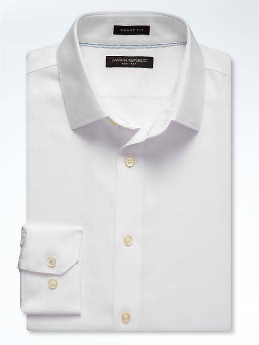 Banana Republic Mens Grant Fit Non Iron Solid Shirt - White
