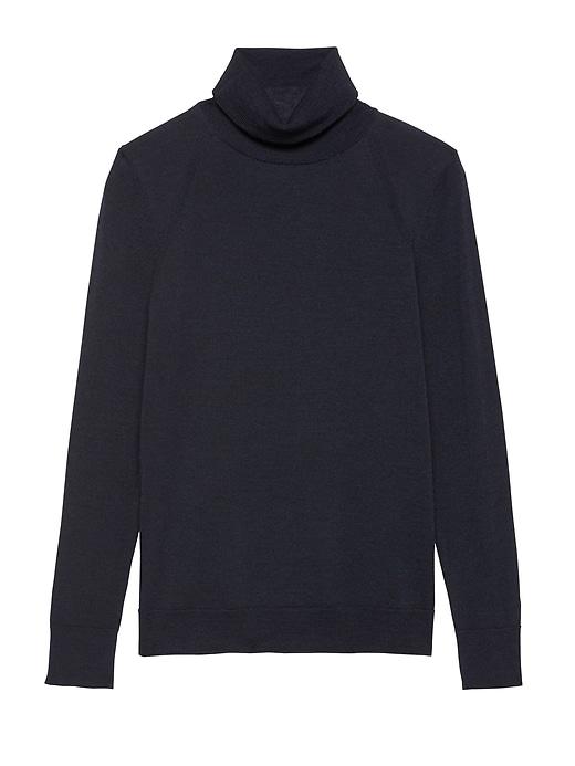 Banana Republic Womens Petite Machine-washable Merino Turtleneck Sweater Navy Size S