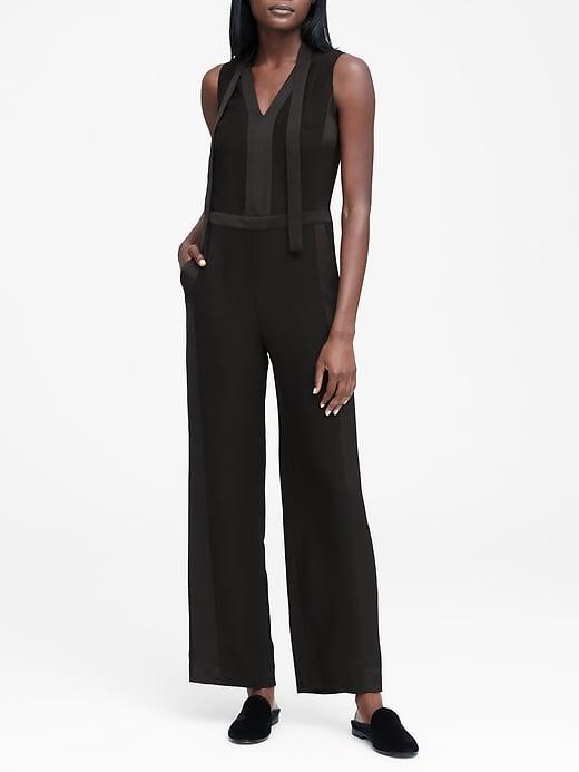 Banana Republic Womens Tie-neck Tuxedo Jumpsuit Black Size 2