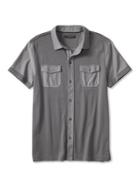 Banana Republic Mens Luxe Touch Short Sleeve Utility Shirt Size L Tall - Gray Texture