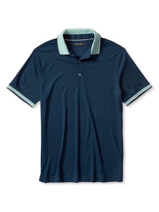 Banana Republic Mens Stripe Trim Cotton Polo Size L Tall - Navy Star