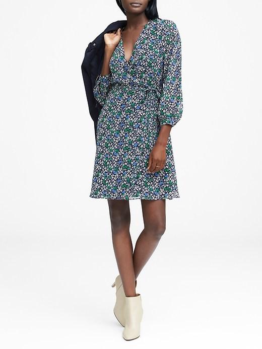Banana Republic Womens Floral Wrap Dress Green & Blue Floral Size 4