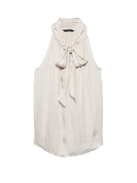 Banana Republic Womens Soft Satin Tie-neck Shell White Size L