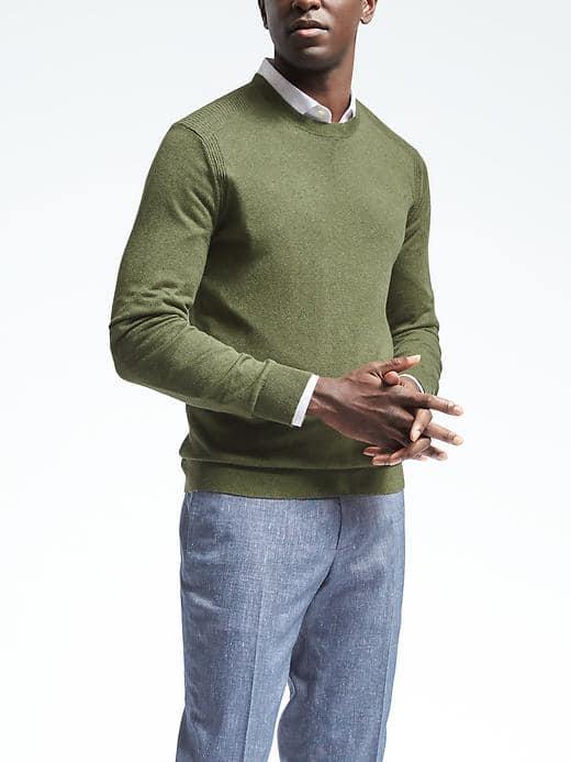 Banana Republic Mens Silk Linen Crew Pullover - Bright Moss