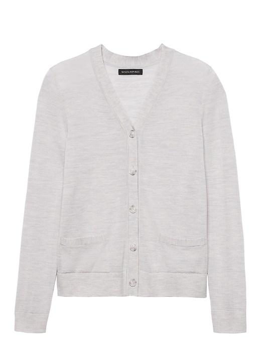 Banana Republic Womens Petite Machine-washable Merino Cropped Cardigan Sweater Heather Gray Size L