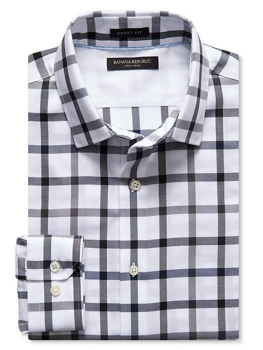 Banana Republic Mens Grant Fit Non Iron Windowpane Shirt Size L Tall - Black
