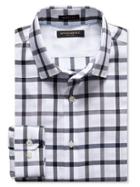 Banana Republic Mens Grant Fit Non Iron Windowpane Shirt Size L Tall - Black