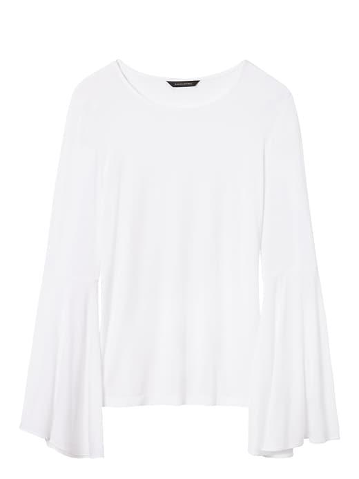 Banana Republic Womens Stretch-modal Flared-sleeve Top White Size Xl