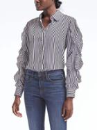 Banana Republic Dillon Fit Stripe Cascade Ruffle Sleeve Shirt - Navy Uniform