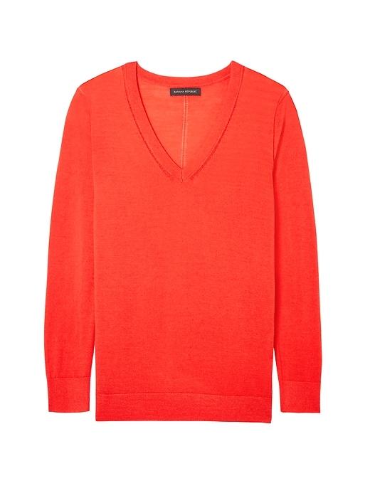 Banana Republic Womens Machine-washable Merino V-neck Sweater Tamale Red Size Xxs