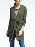 Banana Republic Womens Merino Belted Open Front Cardigan - Olive