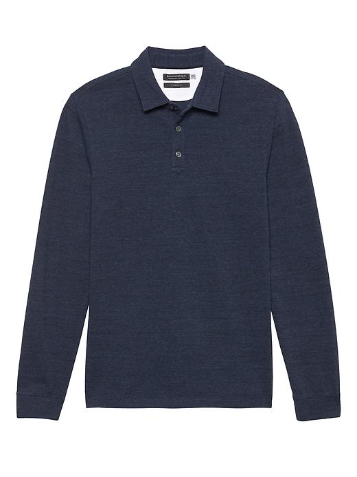 Banana Republic Mens Don';t-sweat-it Long-sleeve Polo Shirt Midnight Navy Size L