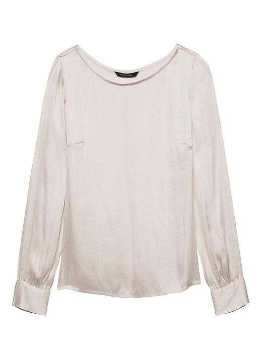 Banana Republic Womens Soft Satin Covered Button-cuff Top White Size S