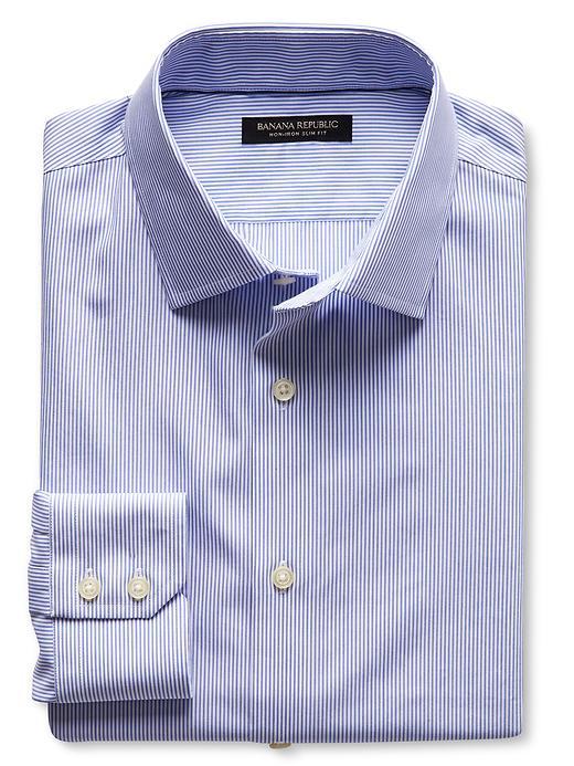 Banana Republic Mens Slim Fit Non Iron Blue Stripe Shirt Size L Tall - Light Blue