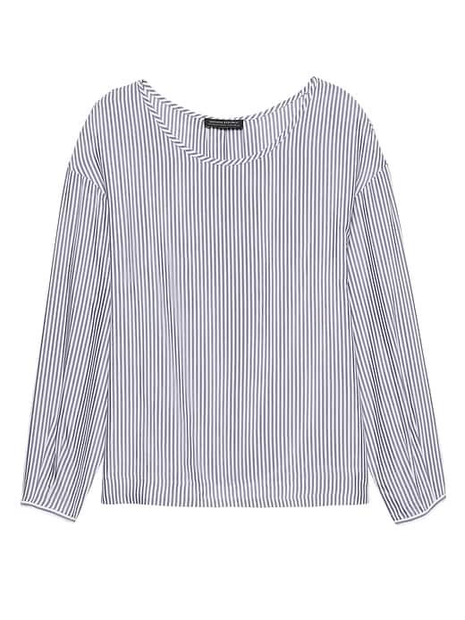 Banana Republic Womens Japan Online Exclusive Stripe Drama-sleeve Top Blue & White Size L