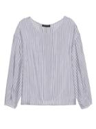 Banana Republic Womens Japan Online Exclusive Stripe Drama-sleeve Top Blue & White Size L