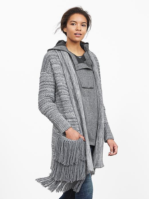 Banana Republic Womens Fringe Sweater Jacket Size L Petite - Shadow