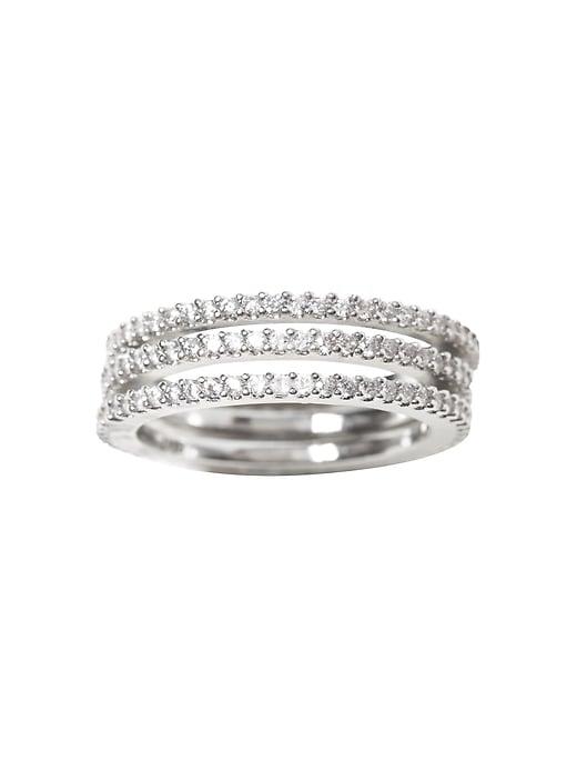 Banana Republic Womens Pave Stack Rings Silver Size 8