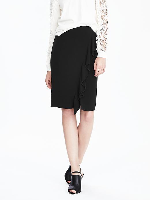 Banana Republic Womens Asymmetrical Ruffle Pencil Skirt Size 0 Petite - Black