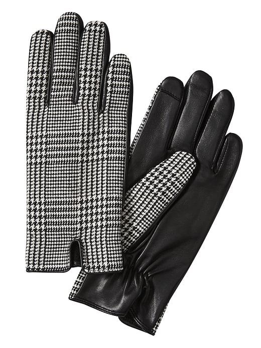 Banana Republic Womens Mixed Media Notched Glove Black & White Plaid Size L