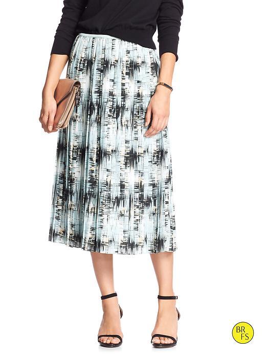 Banana Republic Womens Factory Print Pleated Midi Skirt Size L - Black And Blue Print