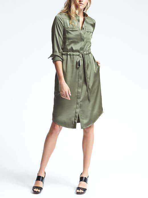 Banana Republic Womens Long Sleeve Tie Waist Shirt Dress - Flight Jacket
