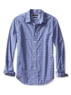 Banana Republic Mens Camden Fit Custom 078 Wash Micro Gingham Shirt Size L Tall - Tanzanite Gem