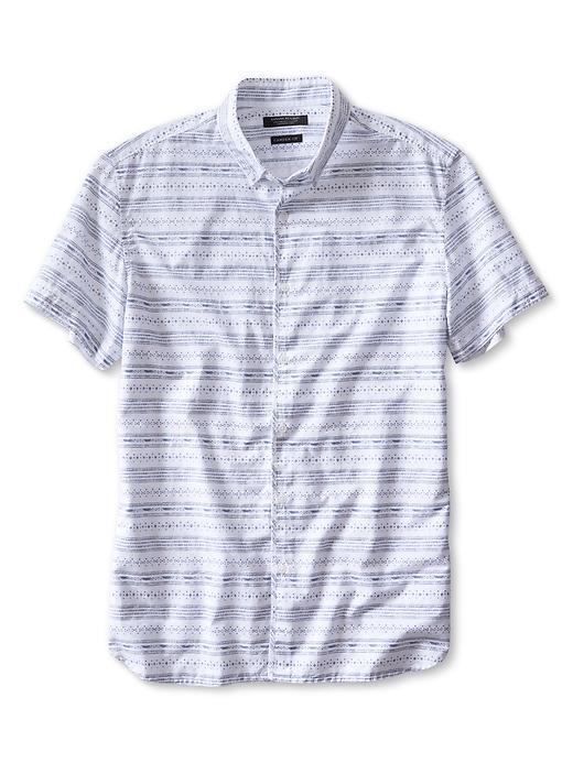 Banana Republic Short Sleeve Print Custom 078 Wash Shirt Size L Tall - Navy Star