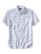 Banana Republic Short Sleeve Print Custom 078 Wash Shirt Size L Tall - Navy Star