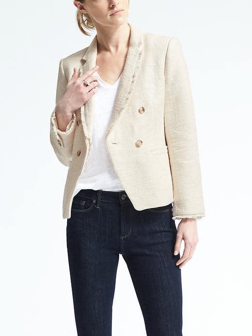 Banana Republic White Tweed Blazer - White