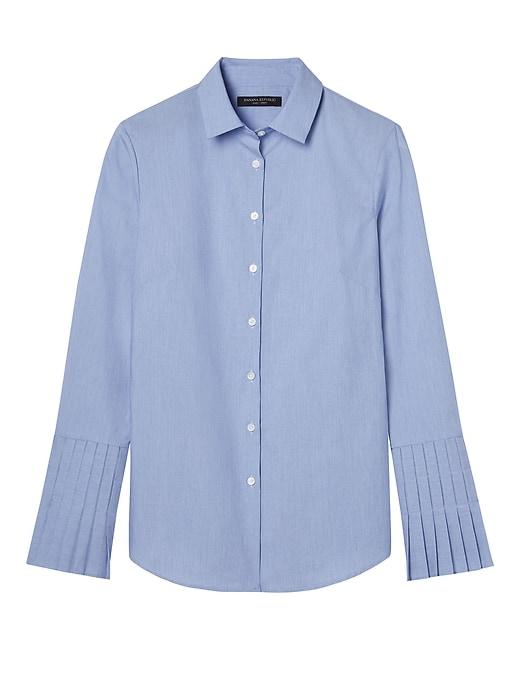 Banana Republic Womens Petite Riley Tailored-fit Stripe Pleated-sleeve Shirt Blue Voyage Size 8