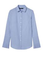 Banana Republic Womens Petite Riley Tailored-fit Stripe Pleated-sleeve Shirt Blue Voyage Size 8