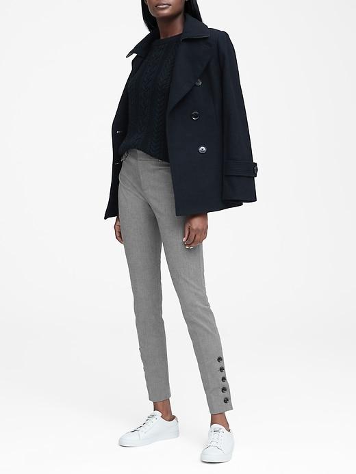 Banana Republic Womens Petite Sloan Skinny-fit Herringbone Ankle Pant With Button Hem Navy & Charcoal Size 0