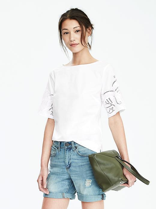 Banana Republic Womens Embroidered Sleeve Top Size L - White