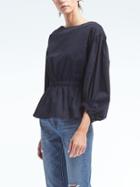 Banana Republic Womens Cinched Waist Bishop Sleeve Top - Navy