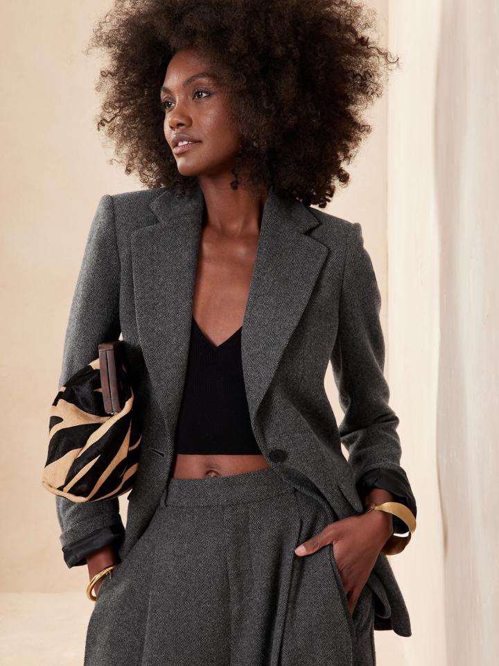 Sculpted Herringbone Blazer