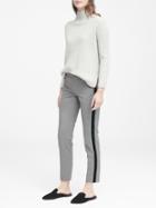 Banana Republic Womens Petite Avery Straight-fit Herringbone Ankle Pant With Velvet Side-stripe Heather Gray Size 0