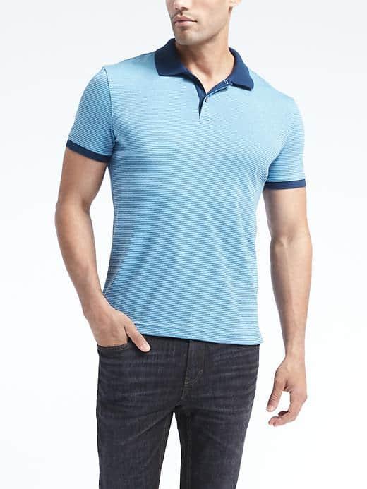 Banana Republic Mens Slim Luxury Touch Jacquard Polo - Cascade Blue