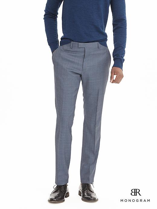 Banana Republic Mens Monogram Blue Plaid Wool Suit Trouser Size 34w 36l Tall - Medium Blue