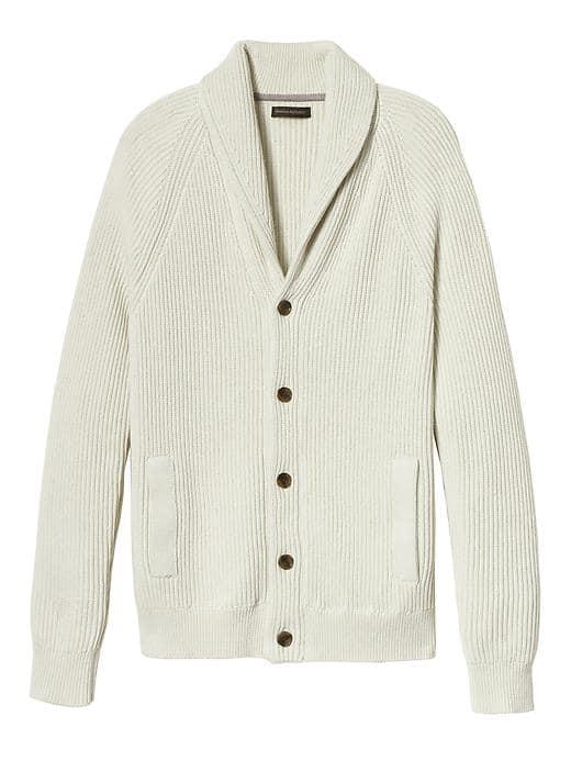 Banana Republic Mens Supima Cotton Ribbed Shawl Cardigan - Stone