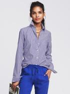Banana Republic Womens Fitted Non Iron Blue Stripe Shirt Size 12 Tall - Deep Royal