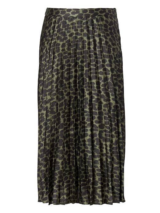 Banana Republic Womens Animal Print Pleated Midi Skirt - Vicuna