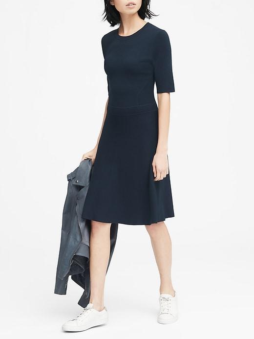 Banana Republic Womens Ribbed-knit Fit-and-flare Sweater Dress Navy Blue Size Xs