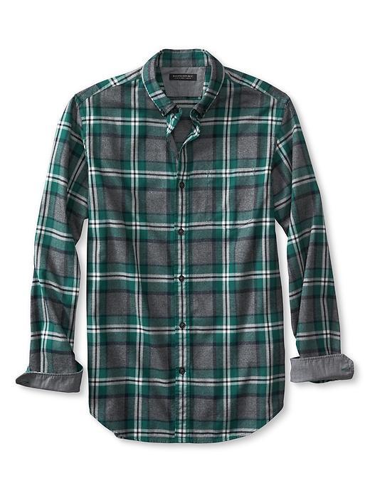 Banana Republic Mens Slim Fit Graphic Plaid Luxe Flannel Oxford Size L Tall - Glen Green