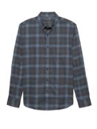 Banana Republic Mens New Slim-fit Luxe Flannel Plaid Shirt Brown & Bluejay Size L