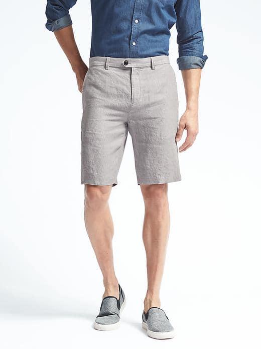 Banana Republic Mens Aiden Slim Gray Stripe Linen Short - Chrome Grey